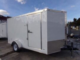 Freedom Trailers 7x12 SA Trailer - White, Double Barn Doors, Side Door, Brakes, Extra Height