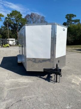 Freedom Trailers 7x12 SA Trailer - White, Ramp, Side Door, Brakes, Extra Height
