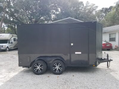 Diamond Cargo 7x12 TA Trailer - Flat Black, Ramp, Side Door, Extra Height, Blackout Motorcycle Package
