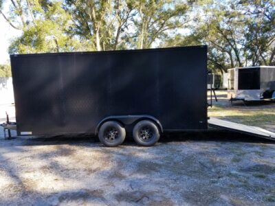 Diamond Cargo 7x16 TA Trailer - Black, Ramp, Side Door, Blackout, Embossed - Image 3