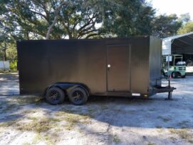 Diamond Cargo 7x16 TA Trailer - Black, Ramp, Side Door, Blackout, Embossed