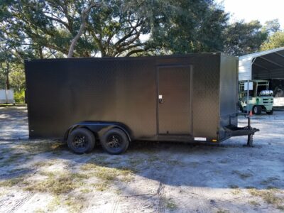 Diamond Cargo 7x16 TA Trailer - Black, Ramp, Side Door, Blackout, Embossed
