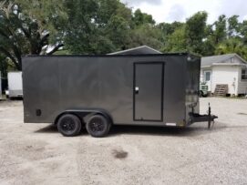 Diamond Cargo 7x16 TA Trailer - Charcoal, Ramp, Side Door, Extra Height, Blackout