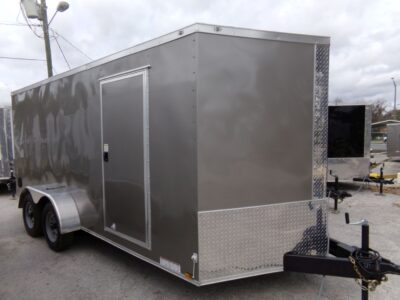 Diamond Cargo 7x16 TA Trailer - Pweter, Ramp, Side Door, Extra Height