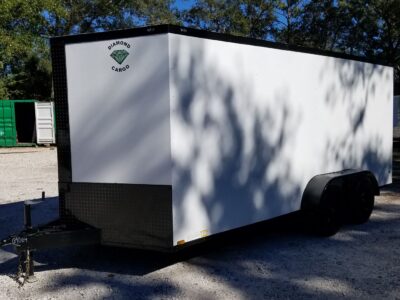 Diamond Cargo 7x16 TA Trailer - White, Ramp, Side Door, Blackout, Embossed - Image 3