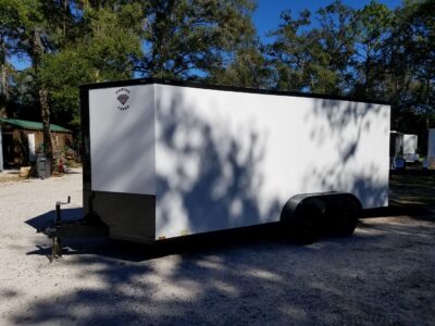 Diamond Cargo 7x16 TA Trailer - White, Ramp, Side Door, Blackout, Embossed - Image 2