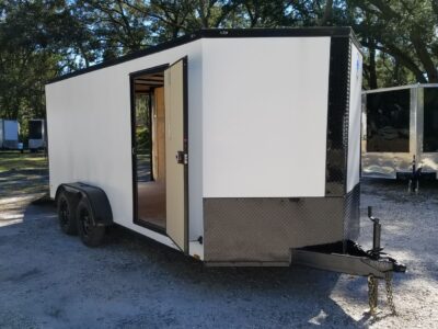 Diamond Cargo 7x16 TA Trailer - White, Ramp, Side Door, Blackout, Embossed - Image 14