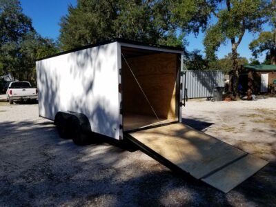 Diamond Cargo 7x16 TA Trailer - White, Ramp, Side Door, Blackout, Embossed - Image 6