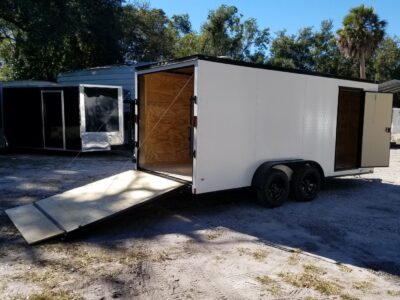 Diamond Cargo 7x16 TA Trailer - White, Ramp, Side Door, Blackout, Embossed - Image 10