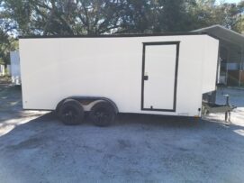 Diamond Cargo 7x16 TA Trailer - White, Ramp, Side Door, Blackout, Embossed