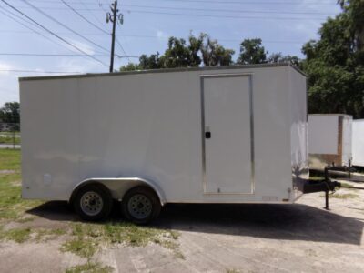 Diamond Cargo 7x16 TA Trailer - White, Ramp, Side Door, Extra Height