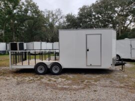 Diamond Cargo 7x20 TA Trailer - White, Barn Doors, Side Door, Extra Height, Hybrid Deck, 5K Axles