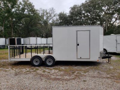 Diamond Cargo 7x20 TA Trailer - White, Barn Doors, Side Door, Extra Height, Hybrid Deck, 5K Axles