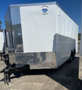 Diamond Cargo 8.5x16 TA Trailer - White, Ramp, Side Door, D-Rings