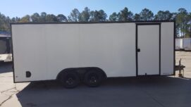 Diamond Cargo 8.5x20 TA Trailer - White Embossed, Ramp, Side Door, D-Rings, Full Blackout, ATP Corners