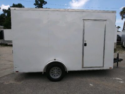 Quality Cargo 7x12 SA Trailer - White, Ramp, Side Door, Brakes, Extra Height, Heavy Duty Walls and Floor