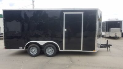 Quality Cargo 8.5x16 TA Trailer - Black, Ramp, Side Door, D-Rings, 5K Axles