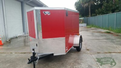 Quality Cargo 5x8 SA Trailer - Red, Ramp, Side Door, Side Vents - Image 2