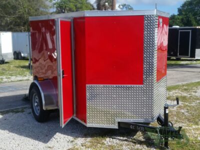 Quality Cargo 5x8 SA Trailer - Red, Ramp, Side Door, Side Vents - Image 12
