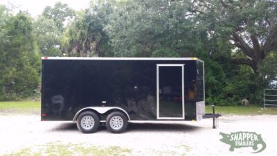 Quality Cargo 7x16 TA Trailer - Black, Ramp, Side Door, Extra Height