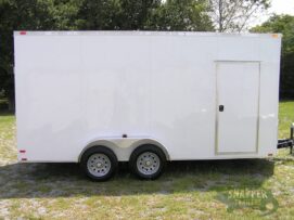 Quality Cargo 7x16 TA Trailer - White, Ramp, Side Door, Extra Height
