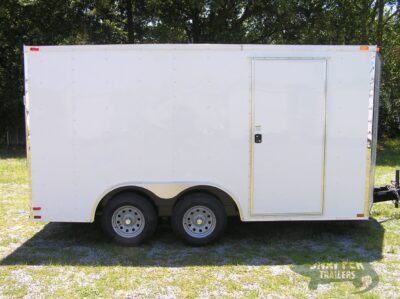Quality Cargo 8.5x14 TA Trailer - White, Ramp, Side Door, and D-Rings