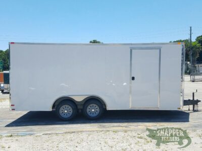 Quality Cargo 8.5x18 TA Trailer - White, Ramp, Side Door, and D-Rings