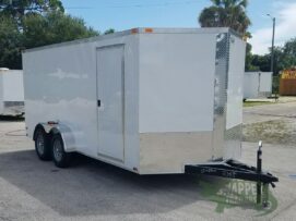 Quality Cargo 7x16 TA Trailer - White, Ramp, Side Door, Extra Height, Extended Tongue