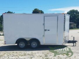 Quality Cargo 8.5x14 TA Trailer - White, Ramp, Side Door, and D-Rings