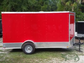 Quality Cargo 6x12 SA Trailer - Red, Ramp, Extra Height, Door in V-Nose