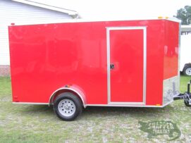 Quality Cargo 6x12 SA Trailer - Red, Ramp, Side Door, Extra Height