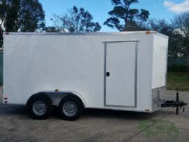 Quality Cargo 7x14 TA Trailer - White, Barn Doors, Side Door, Extra Height