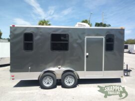 Quality Cargo 7x16 TA Trailer - Charcoal, Barn Doors, Side Door, Electrical, Extra Height, AC, Windows