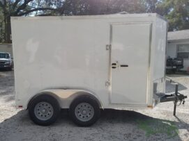 Quality Cargo 6x10 TA Trailer - White, Double Barn Doors, Side Door, Extra Height, Bar Lock