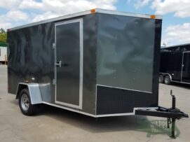 South Georgia Cargo 7x12 SA Trailer - Charcoal Grey, Ramp, Side Door, Black ATP, D-Rings, Stab Jacks
