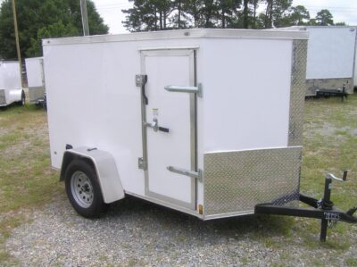 Diamond Cargo 5x8 SA Trailer - White, Rear Ramp, Side Door
