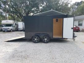 Alternative view of Diamond Cargo 7x12 TA Trailer - Flat Black, Ramp, Side Door, Extra Height, Blackout Motorcycle Package