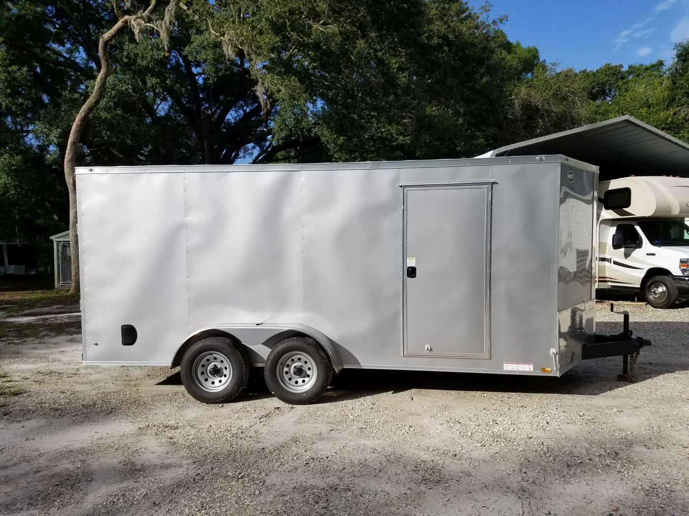 Diamond Cargo 7x16 TA Trailer - Silver Frost, Ramp, Side Door, Extra Height
