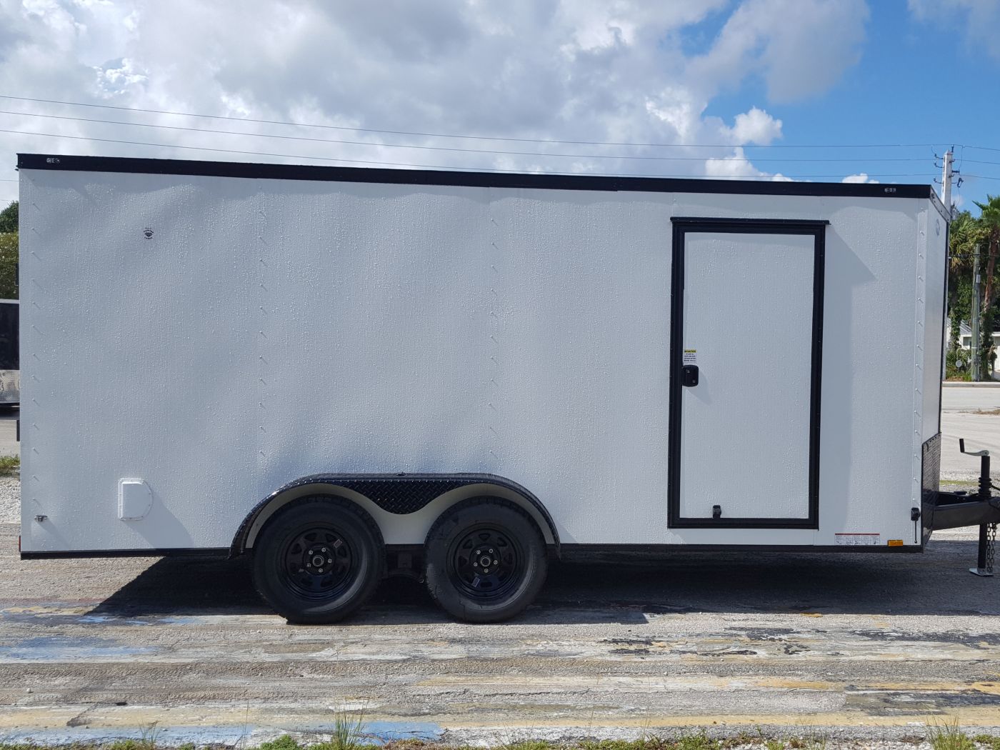 Diamond Cargo 7x16 TA Trailer - Embossed White, Ramp, Side Door, Extra Height, Blackout