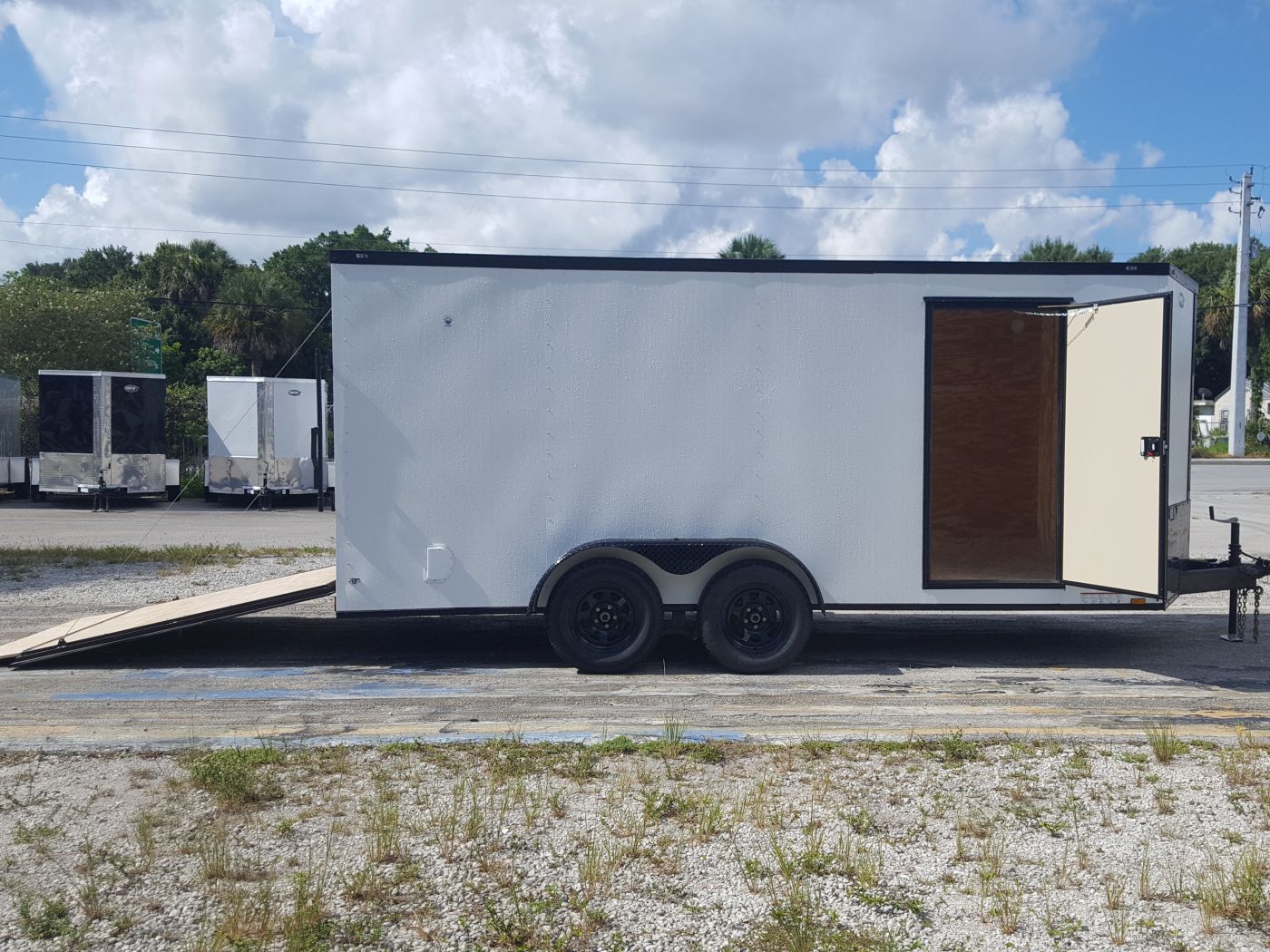 Diamond Cargo 7x16 TA Trailer - Embossed White, Ramp, Side Door, Extra Height, Blackout - Image 8