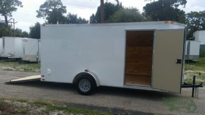 Quality Cargo 6x14 SA Trailer - White, Ramp, Side Door, Extra Height, 2 5/16in Coupler - Image 2