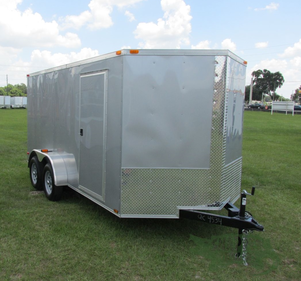 Quality Cargo 7x14 TA Trailer -  Silver Froast Ramp, Side Door, Extra Height
