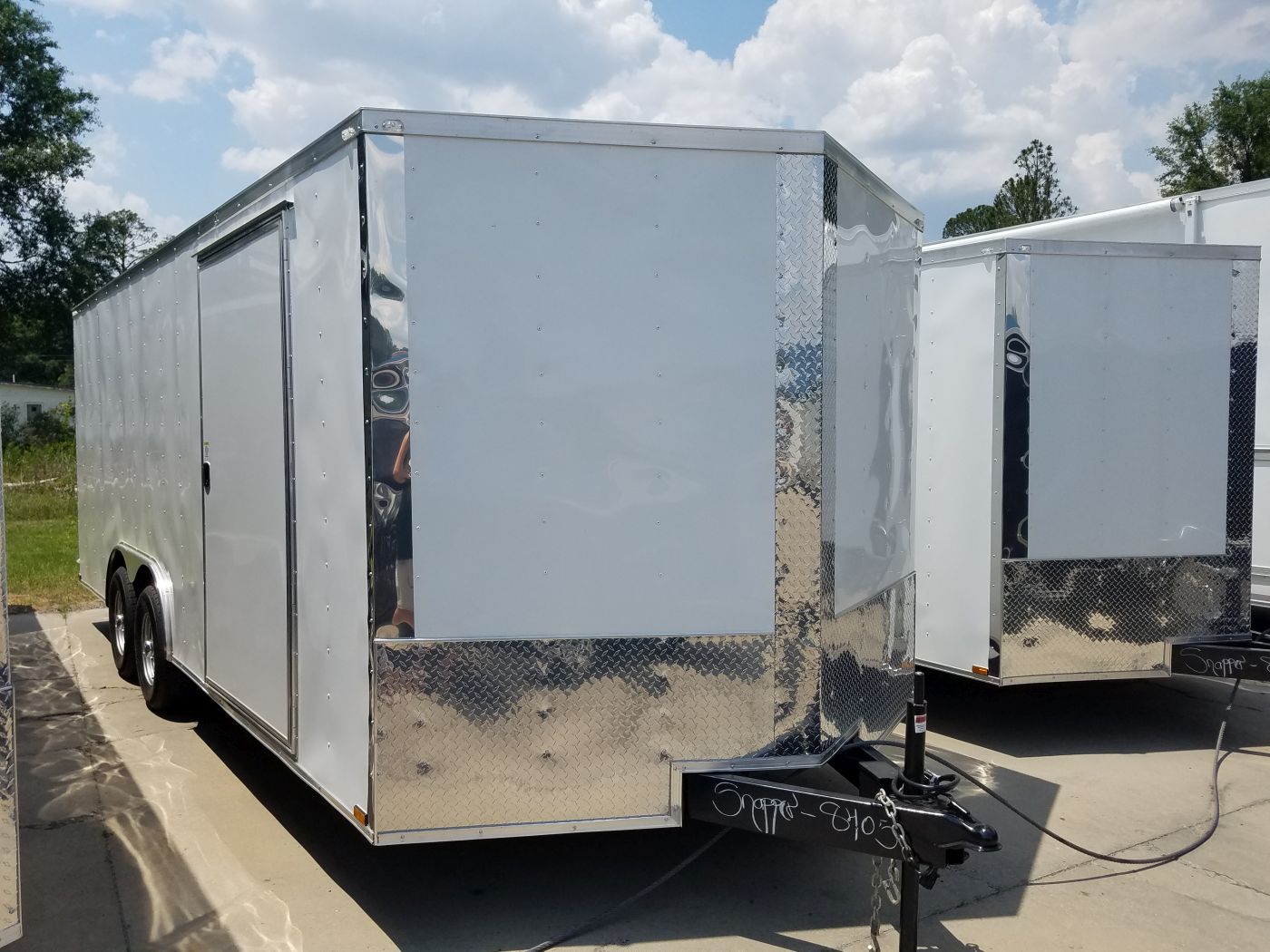 Quality Cargo 8.5x20 TA Trailer - White, Ramp, 4ft Side Door, D-Rings, 5K Axles, and Radials