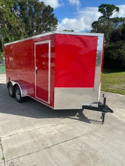 Douglas Trailers 7x14 TA Trailer - Red, Ramp, Side Door