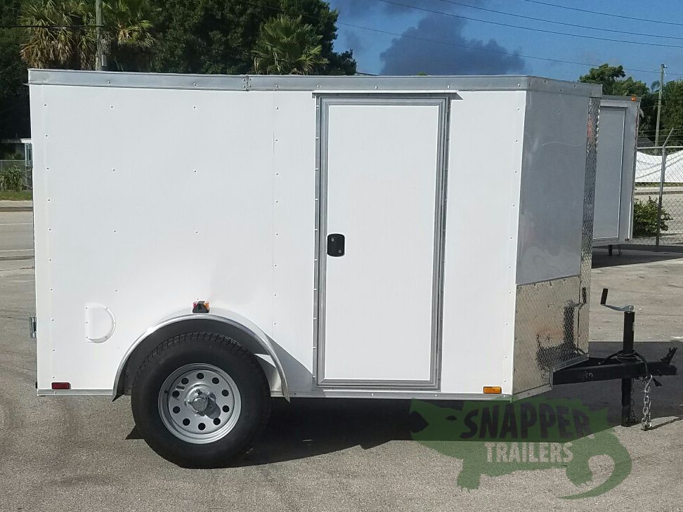 Quality Cargo 5x8 SA Trailer - White, Barn Doors, Side Door, Side Vents