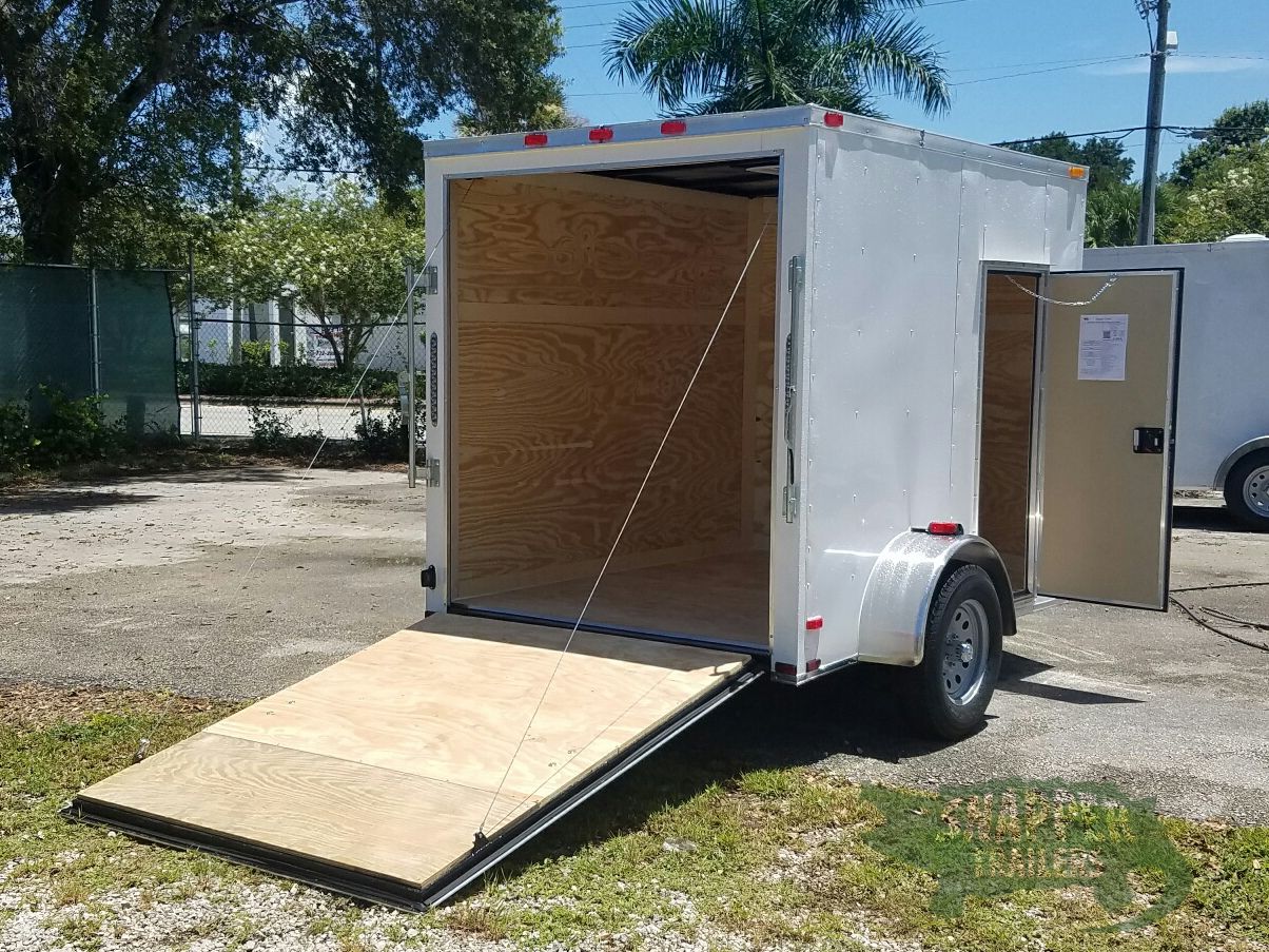 6x8 SA Trailer White, Ramp, Side Door, Extra Height Snapper Trailers
