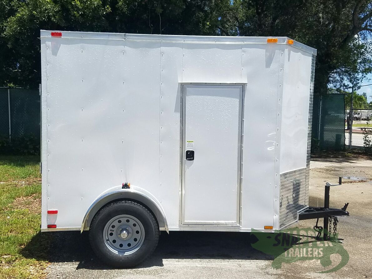 Quality Cargo 6x8 SA Trailer - White, Ramp, Side Door, Extra Height