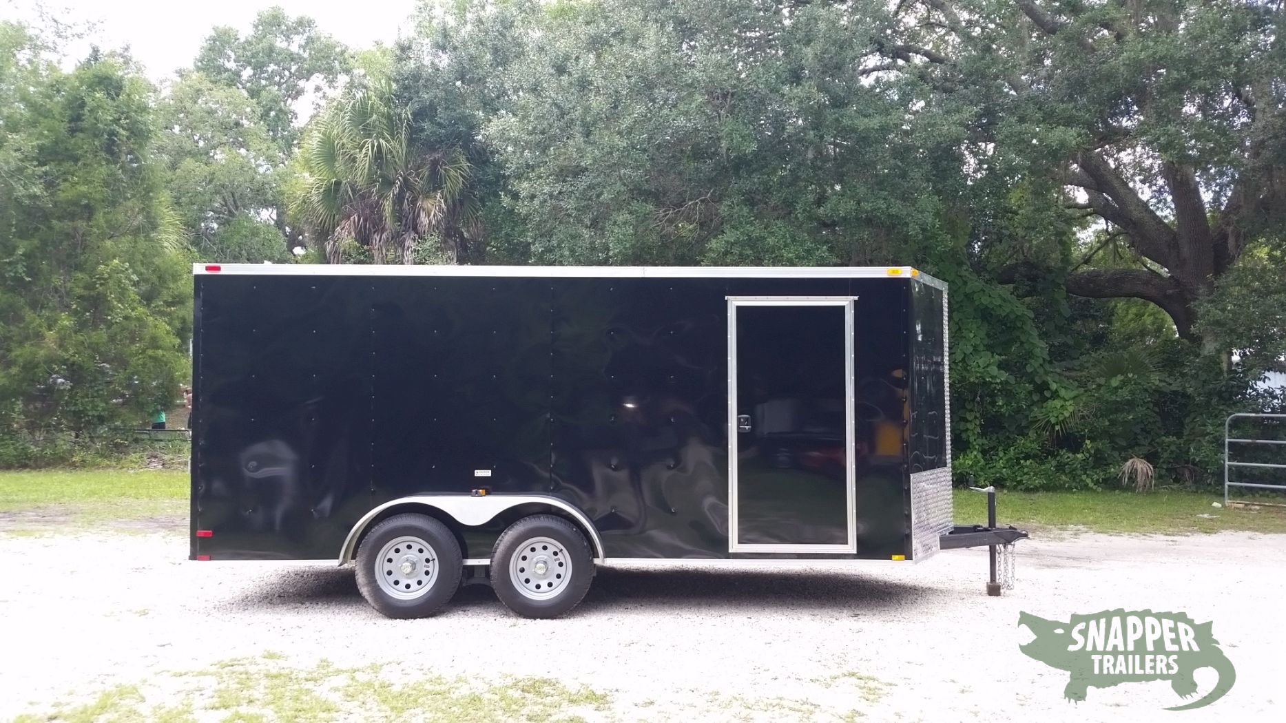 Quality Cargo 7x16 TA Trailer - Black, Ramp, Side Door, Extra Height