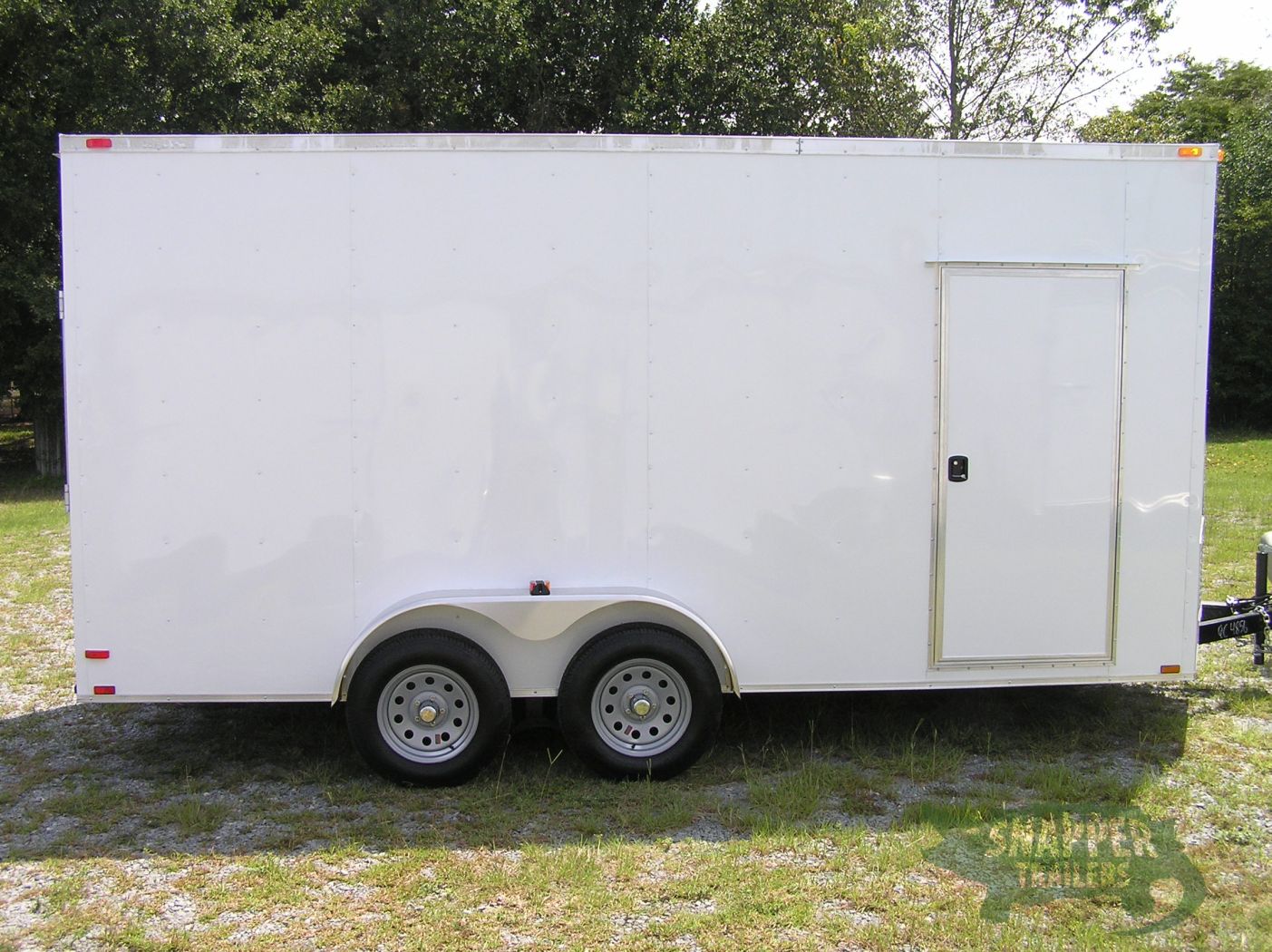Quality Cargo 7x16 TA Trailer - White, Ramp, Side Door, Extra Height