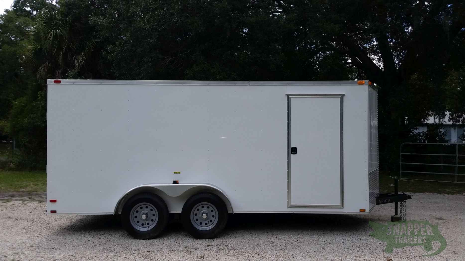 Quality Cargo 7x16 TA Trailer - White, Ramp, Side Door, Extra Height